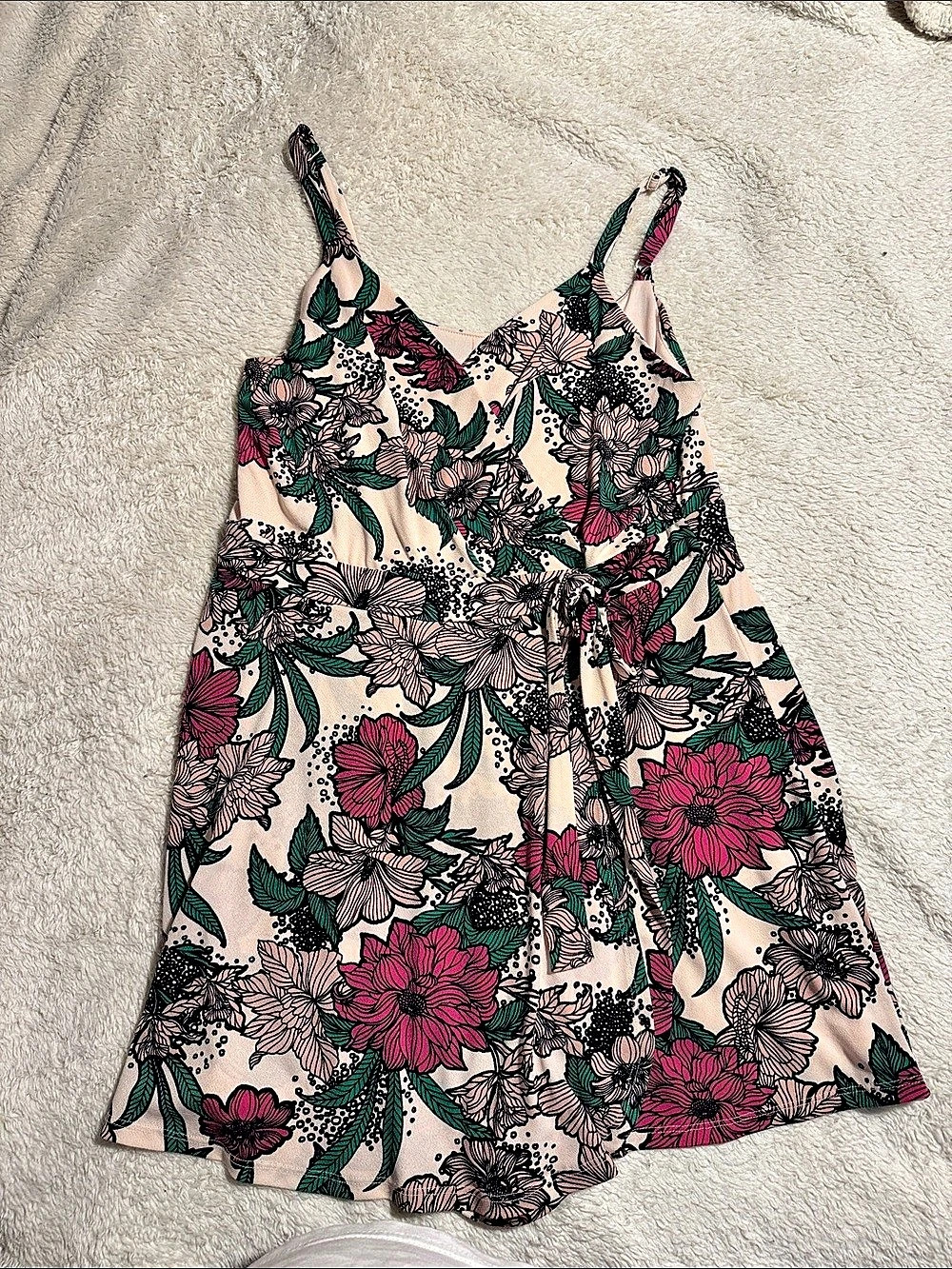 Candies Floral Romper in Pink & Green